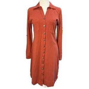 Soft Surroundings Rust Red Button Down Shirt Dress Sz XS 100% Cotton Casual Boho